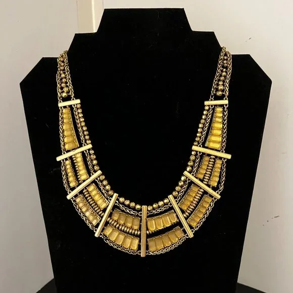 Lucky Brand Gold Statement Necklace Yellow Stone Cleopatra Goddess - Picture 9 of 9